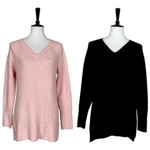 Westport Sweater Bundle V-neck Soft Fuzzy Ribbed Black Pink Women’s Size Medium